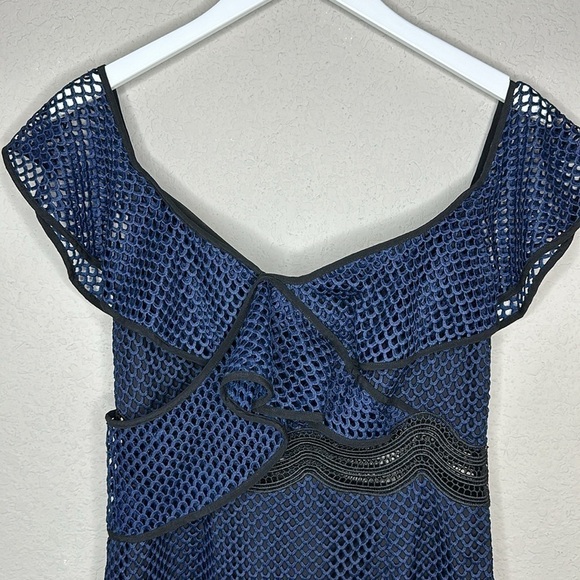 Saylor Luca Mini Dress Drop One Shoulder Navy Blue Mesh size Medium - Picture 8 of 16